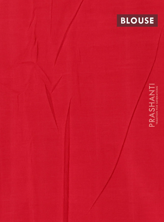 Ikat cotton saree cream and green red with allover ikat butta weaves and long ikat style border