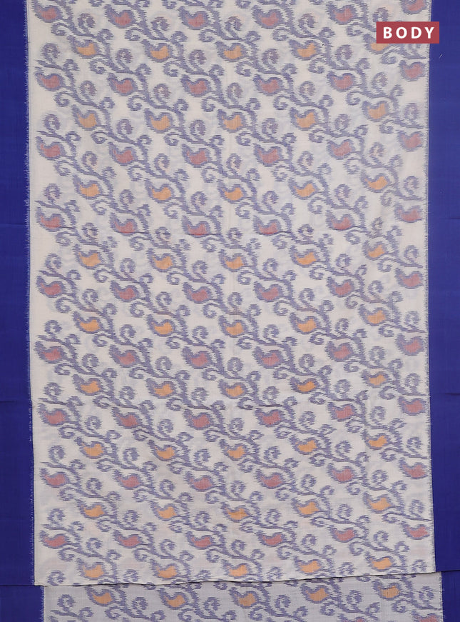 Ikat cotton saree off white and blue with allover ikat weaves and simple border