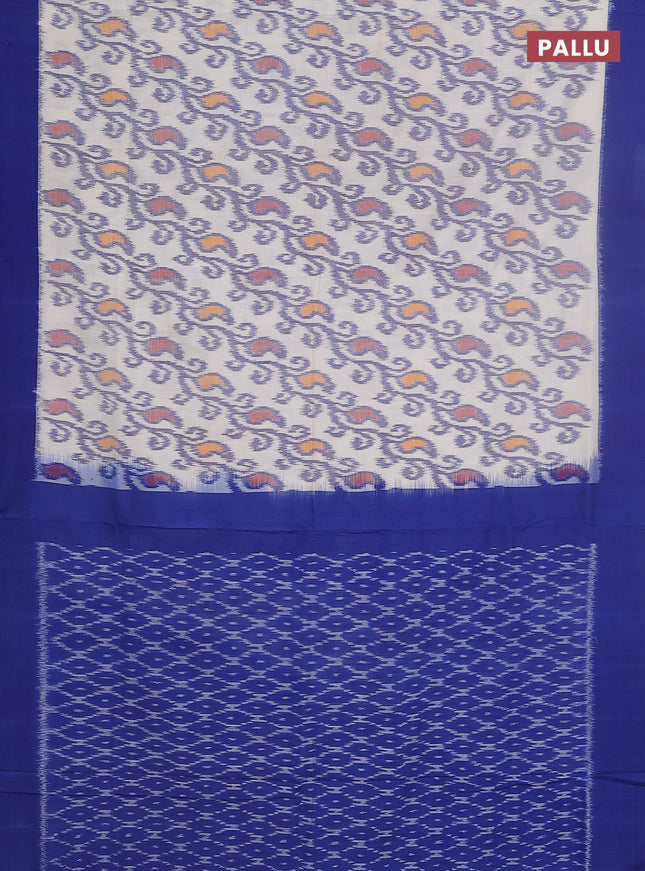 Ikat cotton saree off white and blue with allover ikat weaves and simple border