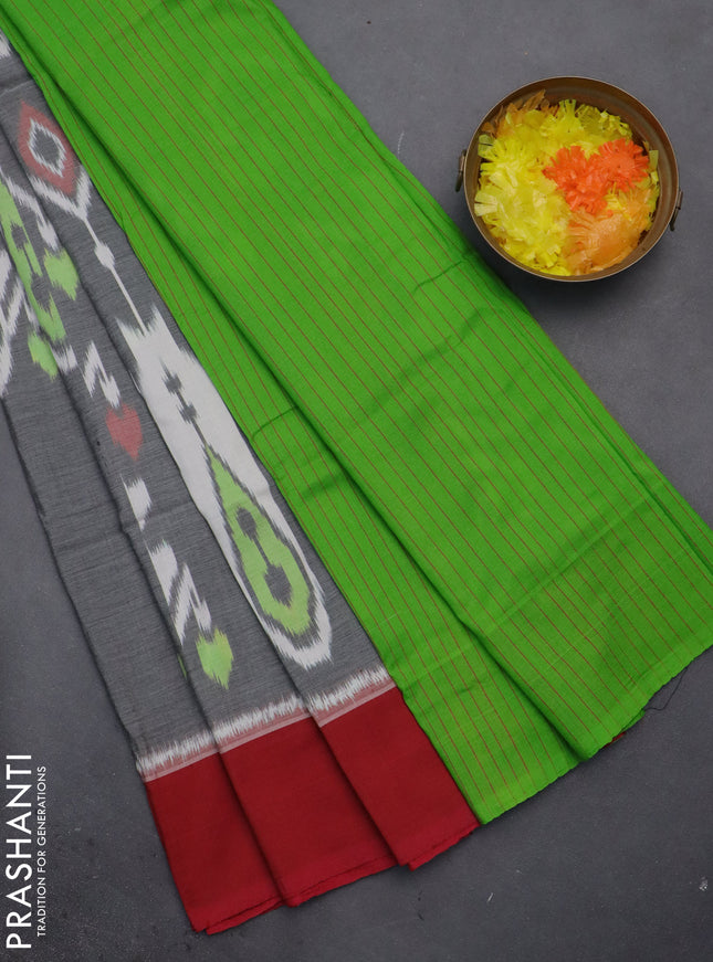 Ikat cotton saree grey with allover ikat weaves and ganga jamuna border