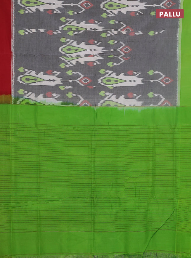 Ikat cotton saree grey with allover ikat weaves and ganga jamuna border