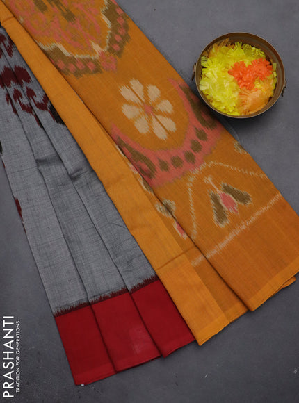 Ikat cotton saree grey with allover ikat weaves and ganga jamuna border