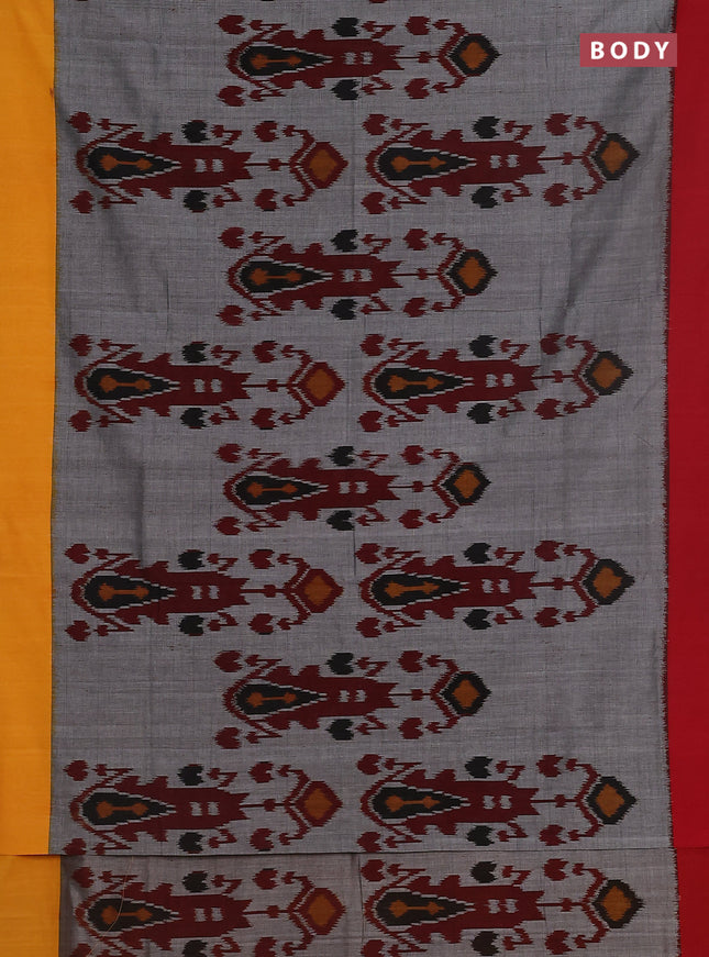 Ikat cotton saree grey with allover ikat weaves and ganga jamuna border