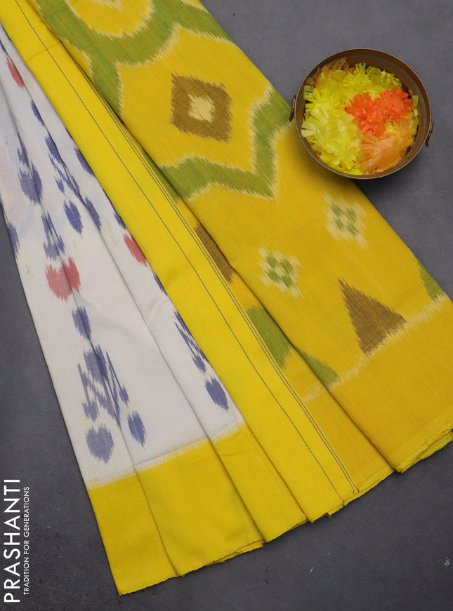 Ikat cotton saree cream with allover ikat weaves and ganga jamuna border