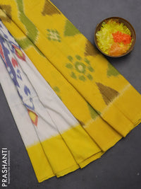 Ikat cotton saree off white with allover ikat weaves and ganga jamuna border