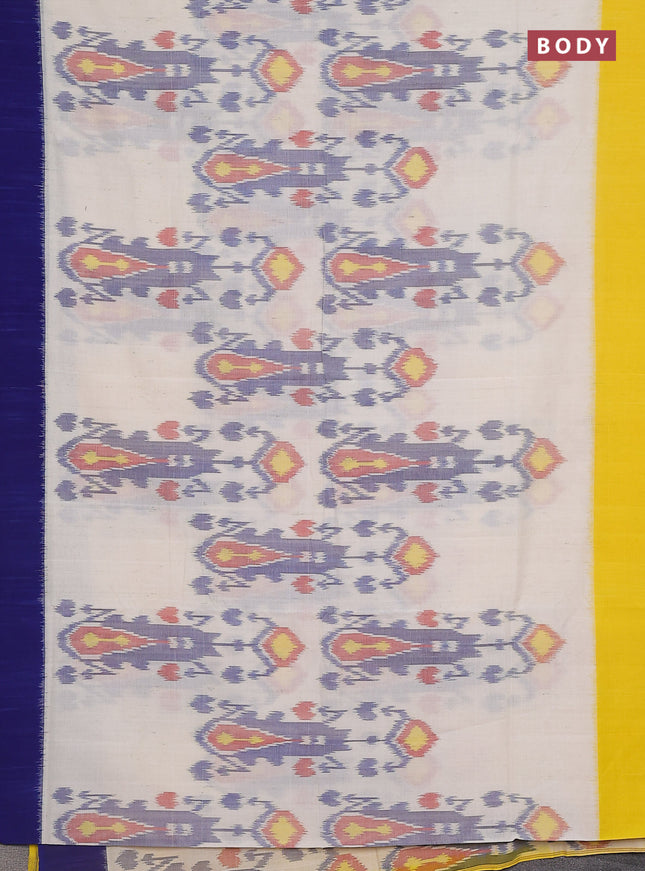 Ikat cotton saree off white with allover ikat weaves and ganga jamuna border