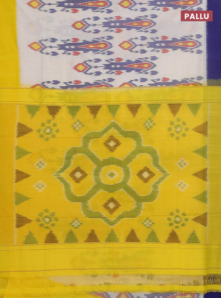 Ikat cotton saree off white with allover ikat weaves and ganga jamuna border