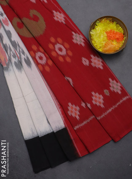 Ikat cotton saree off white with allover ikat weaves and ganga jamuna border