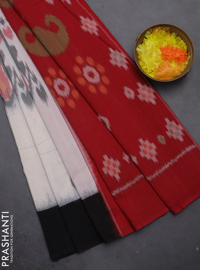 Ikat cotton saree off white with allover ikat weaves and ganga jamuna border