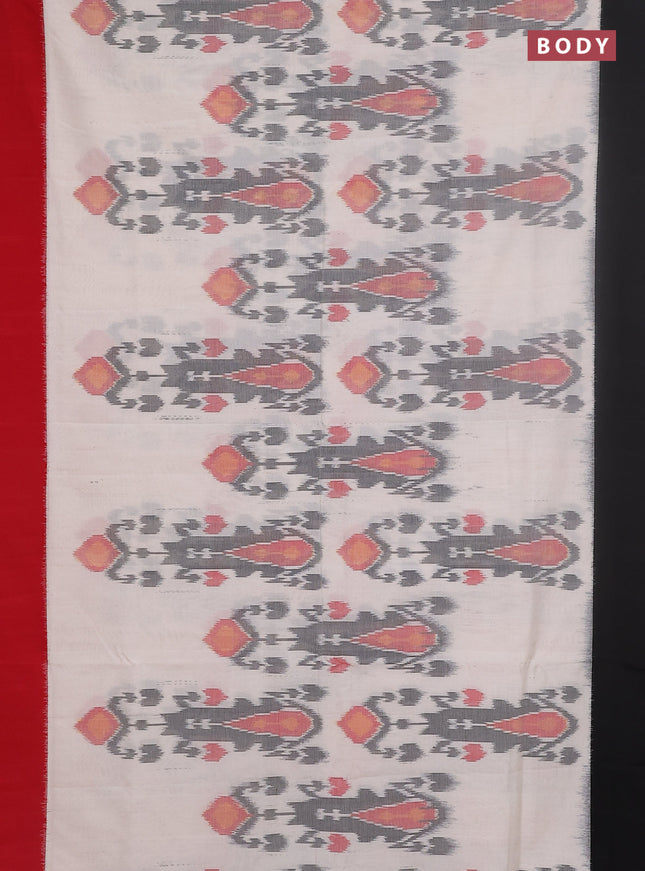 Ikat cotton saree off white with allover ikat weaves and ganga jamuna border