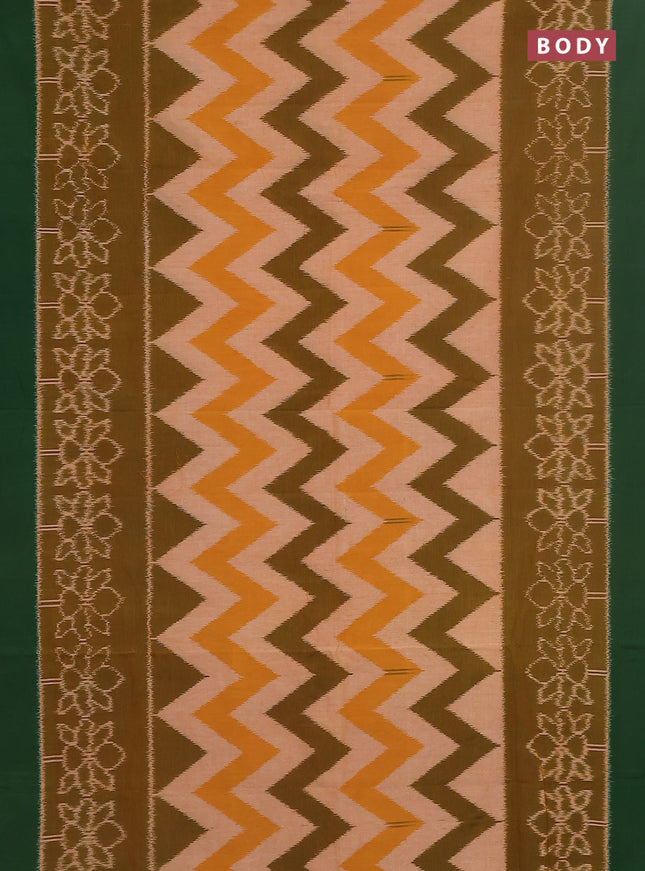 Ikat cotton saree multi colour and green with allover ikat weaves and simple border