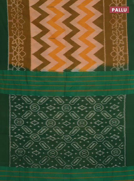 Ikat cotton saree multi colour and green with allover ikat weaves and simple border