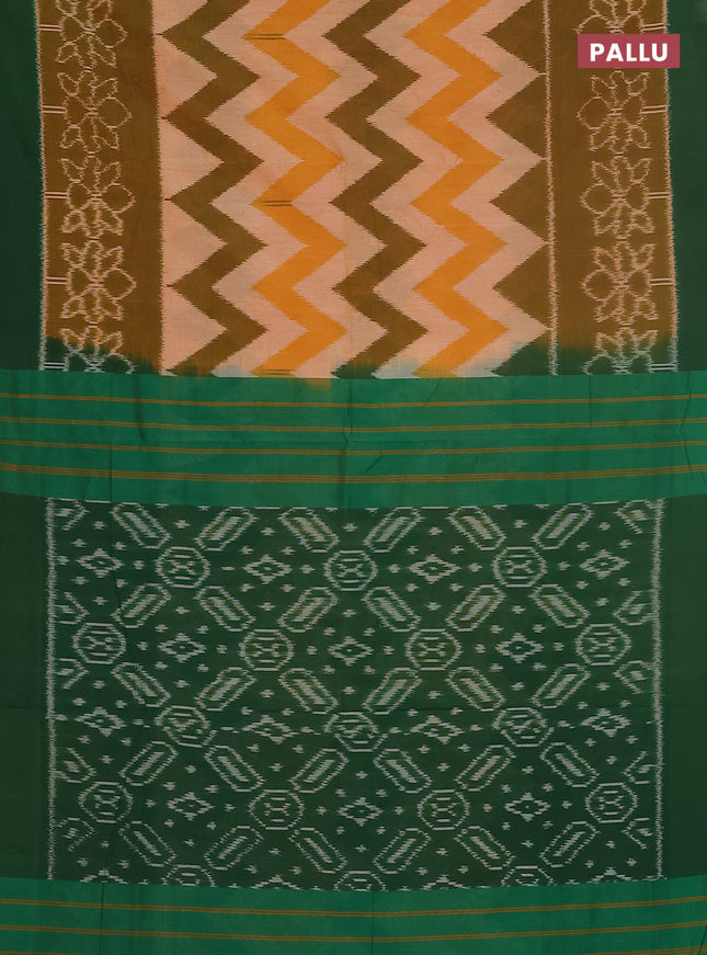 Ikat cotton saree multi colour and green with allover ikat weaves and simple border