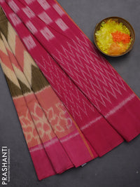 Ikat cotton saree sandal and pink with allover zig zag weaves and simple border