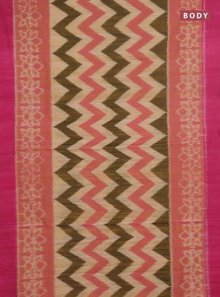 Ikat cotton saree sandal and pink with allover zig zag weaves and simple border