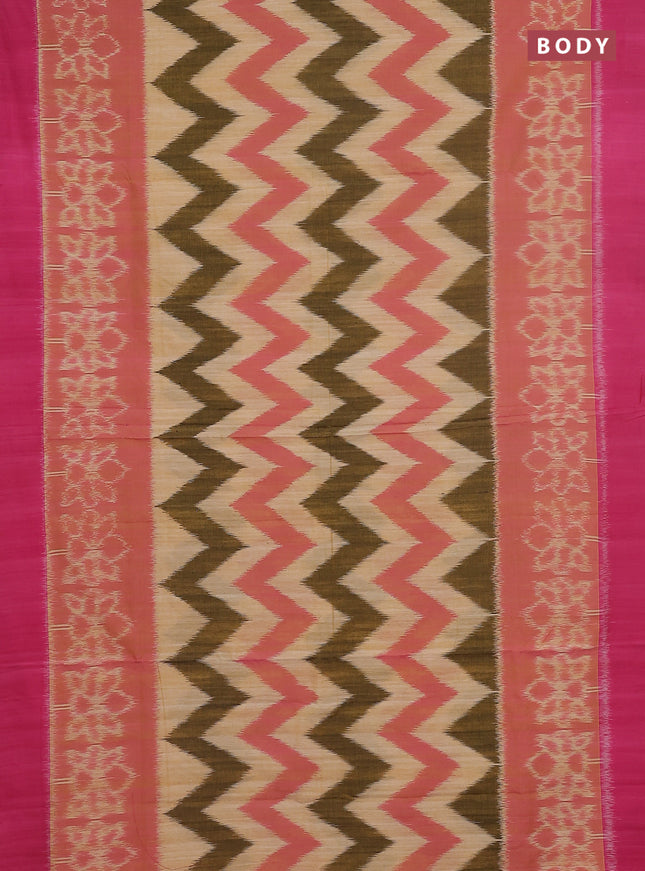 Ikat cotton saree sandal and pink with allover zig zag weaves and simple border