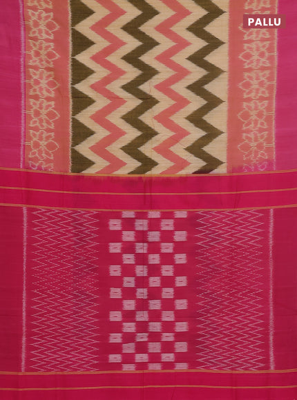 Ikat cotton saree sandal and pink with allover zig zag weaves and simple border