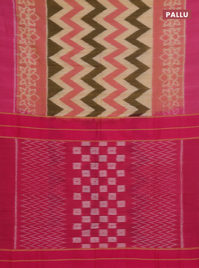 Ikat cotton saree sandal and pink with allover zig zag weaves and simple border