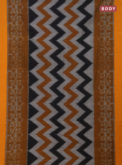 Ikat cotton saree multi colour and mustard shade with allover zig zag weaves and simple border
