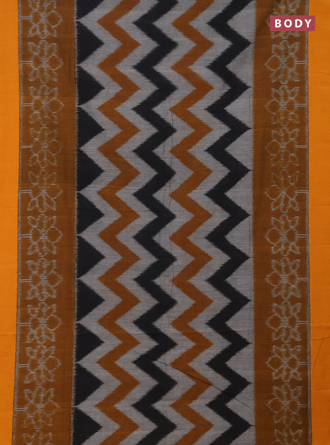 Ikat cotton saree multi colour and mustard shade with allover zig zag weaves and simple border