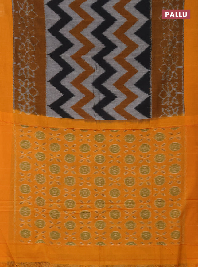 Ikat cotton saree multi colour and mustard shade with allover zig zag weaves and simple border
