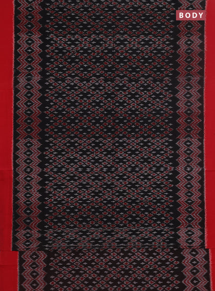 Ikat cotton saree black and red with allover ikat weaves and simple border