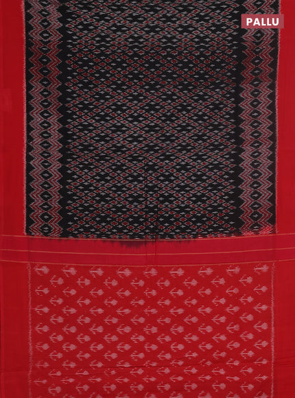 Ikat cotton saree black and red with allover ikat weaves and simple border
