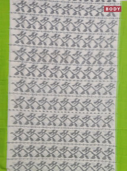 Ikat cotton saree off white and light green with allover ikat weaves and simple border