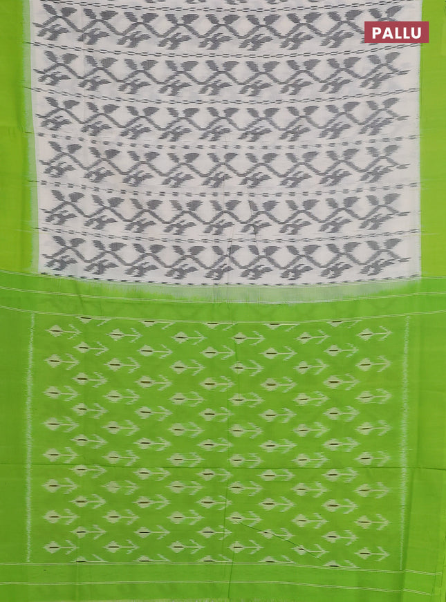Ikat cotton saree off white and light green with allover ikat weaves and simple border