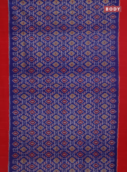 Ikat cotton saree blue and red with allover ikat weaves and simple border
