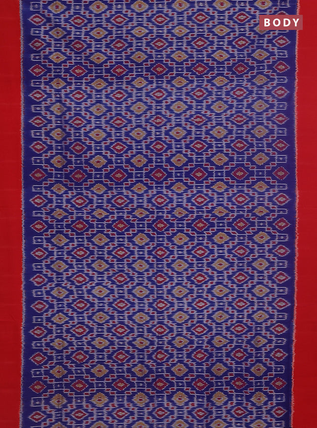 Ikat cotton saree blue and red with allover ikat weaves and simple border
