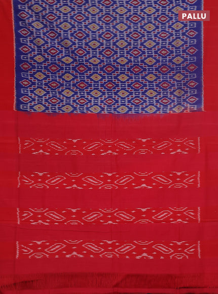Ikat cotton saree blue and red with allover ikat weaves and simple border