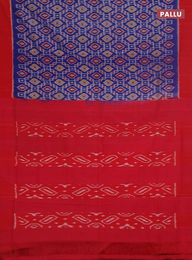 Ikat cotton saree blue and red with allover ikat weaves and simple border