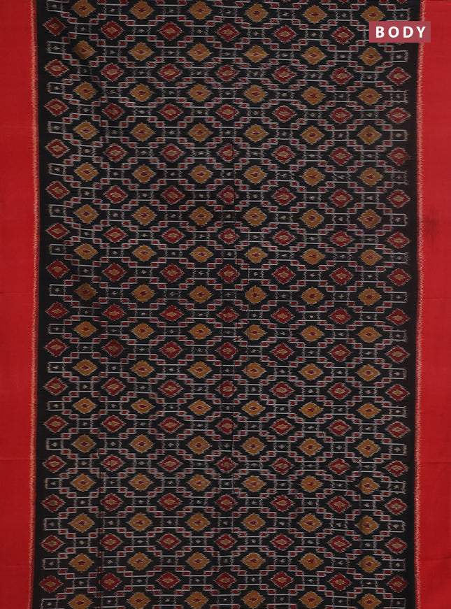 Ikat cotton saree black and red with allover ikat weaves and simple border