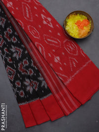 Ikat cotton saree black and red with allover ikat weaves and simple border