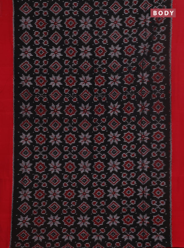 Ikat cotton saree black and red with allover ikat weaves and simple border