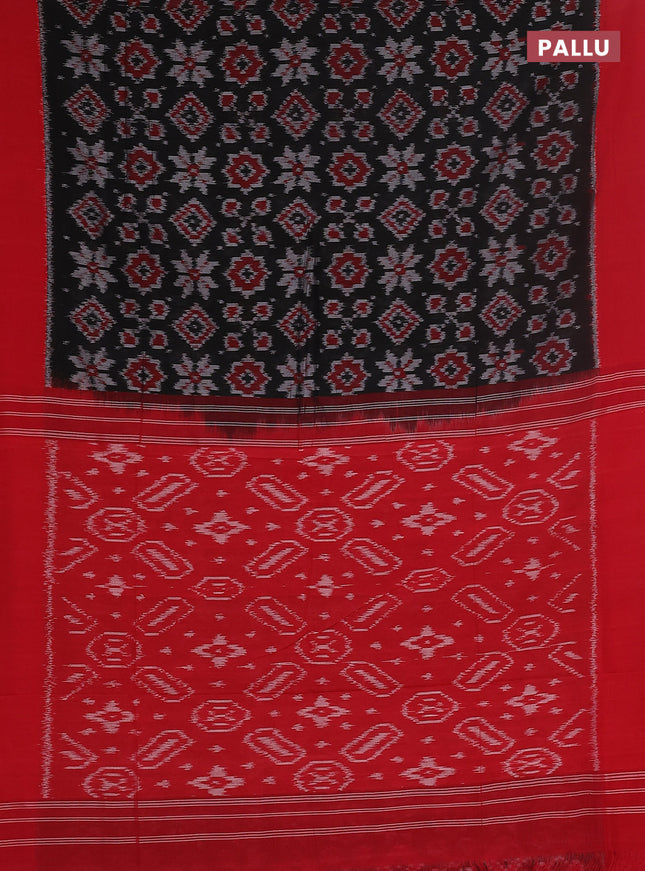 Ikat cotton saree black and red with allover ikat weaves and simple border