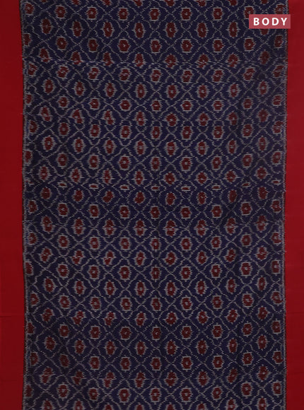 Ikat cotton saree blue and maroon with allover ikat weaves and simple border