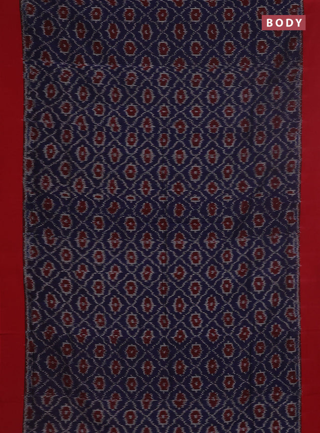 Ikat cotton saree blue and maroon with allover ikat weaves and simple border