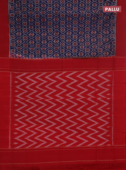 Ikat cotton saree blue and maroon with allover ikat weaves and simple border