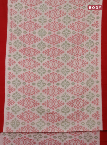 Ikat cotton saree cream and red with allover ikat weaves and simple border