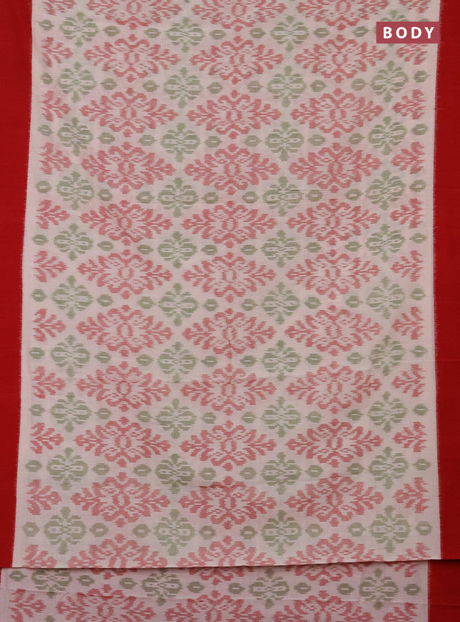 Ikat cotton saree cream and red with allover ikat weaves and simple border
