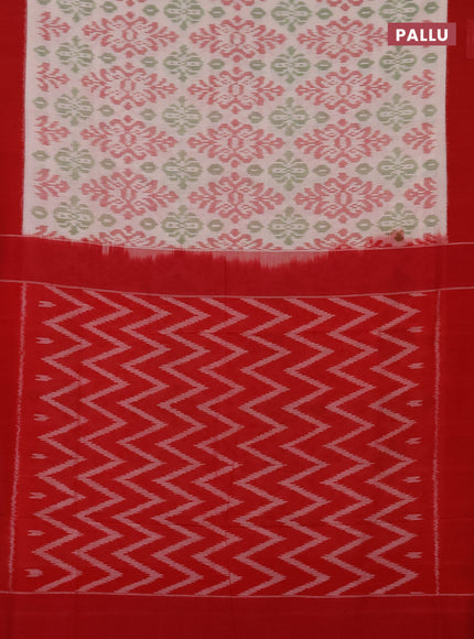Ikat cotton saree cream and red with allover ikat weaves and simple border