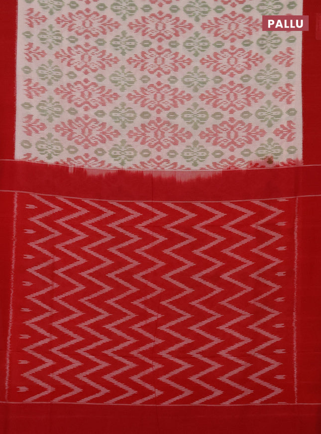 Ikat cotton saree cream and red with allover ikat weaves and simple border
