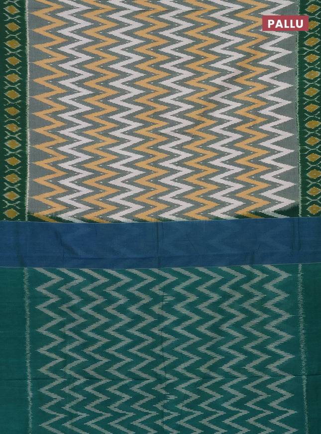 Ikat cotton saree green shade with allover ikat weaves and simple border