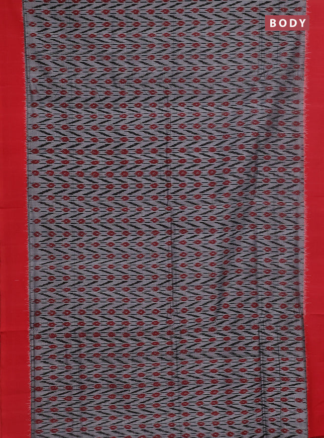 Ikat cotton saree grey and red with allover ikat weaves and simple border