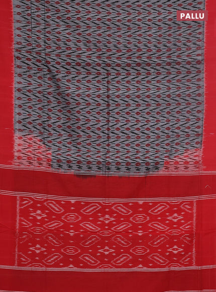 Ikat cotton saree grey and red with allover ikat weaves and simple border
