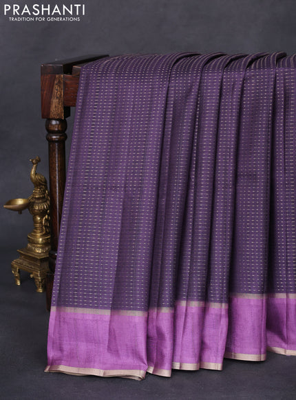 Semi matka saree deep jamun and mild purple with allover zari weaves and rettapet zari woven border