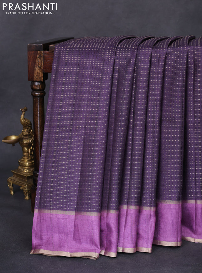 Semi matka saree deep jamun and mild purple with allover zari weaves and rettapet zari woven border