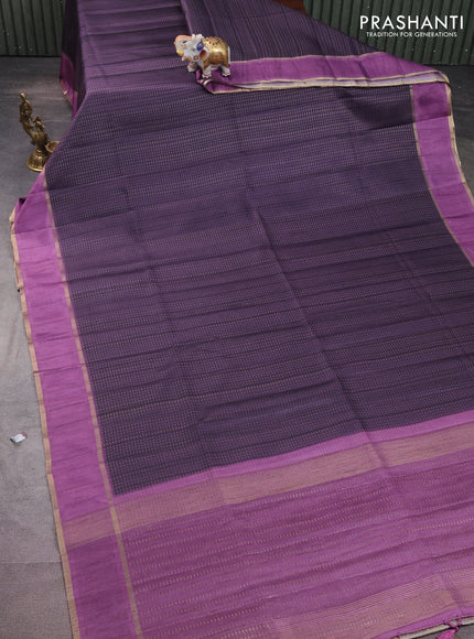 Semi matka saree deep jamun and mild purple with allover zari weaves and rettapet zari woven border